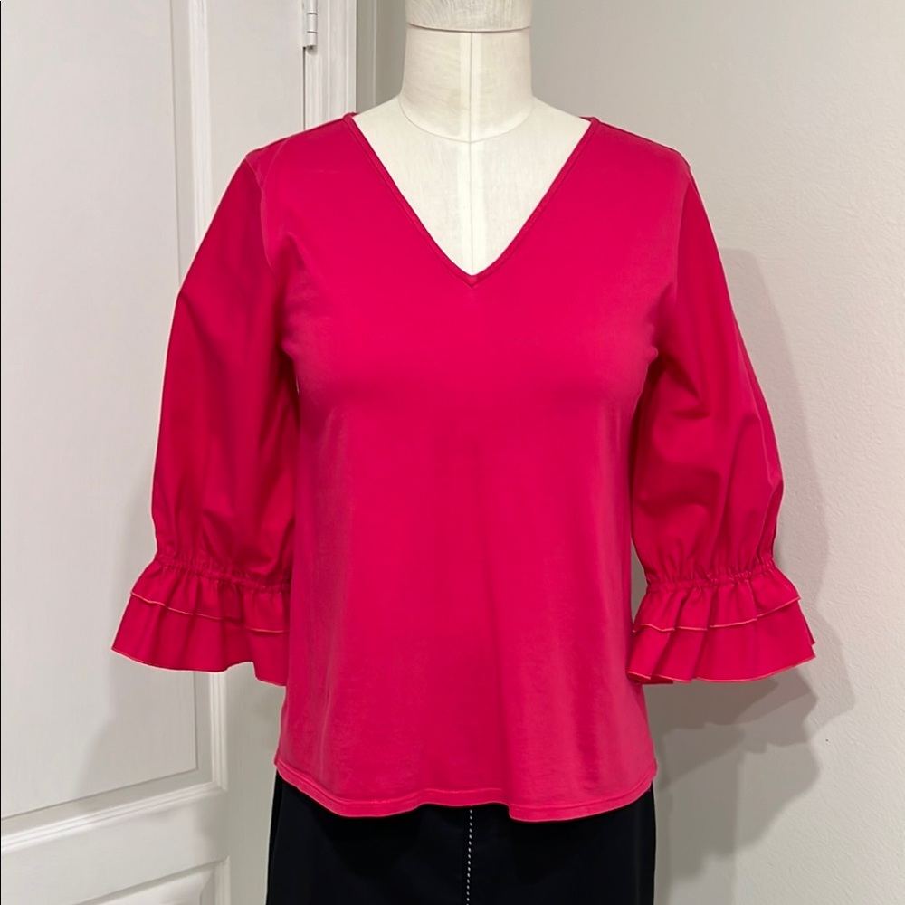 Elegant Hot Pink V-Neck Women's Top